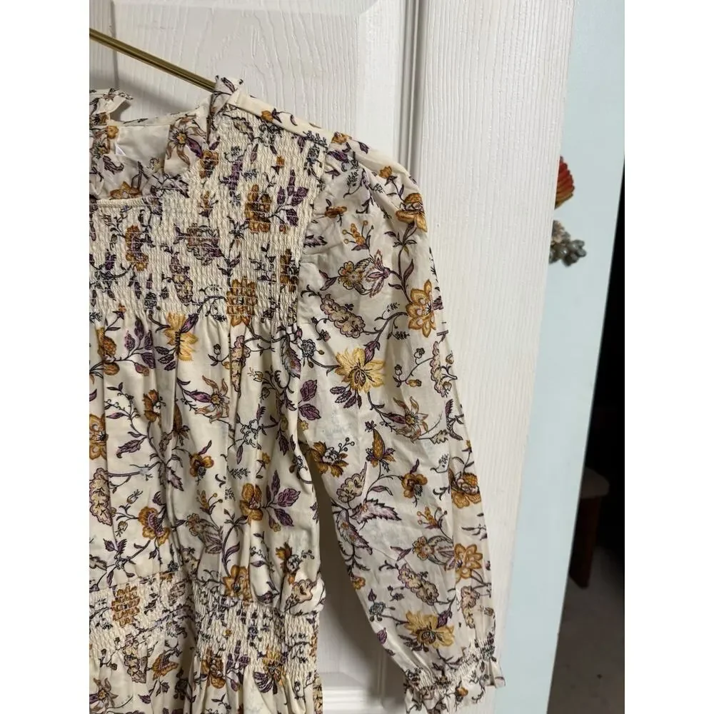 Janie And Jack Floral Prairie Smocked Long Sleeve Dress Size 14 28x31 Stretch